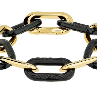 Empreinte Animale Bracelet 5 Crystals, Black Crystal, Yellow Gold Plated