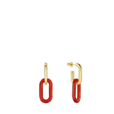 Empreinte Animale Earrings, Red Crystal, 18K Yellow Gold Plated Brass, Small