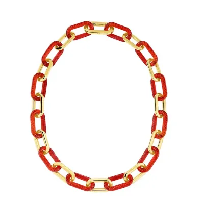 Empreinte Animale Necklace 12 Crystals, Red Crystal, 18K Yellow Gold Plated Brass