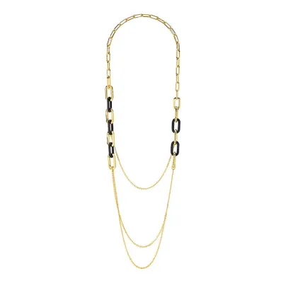 Empreinte Animale Long Necklace, Black Crystal, 18K Yellow Gold Plated Brass