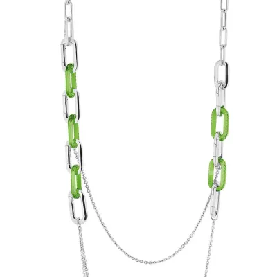 Empreinte Animale Long Necklace, Green Crystal, Silver
