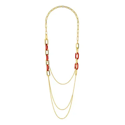 Empreinte Animale Long Necklace, Red Crystal, 18K Yellow Gold Plated Brass