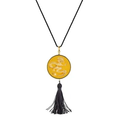 Dragond Tianlong Pendant, Amber Crystal, 18K Yellow Gold Plated Brass