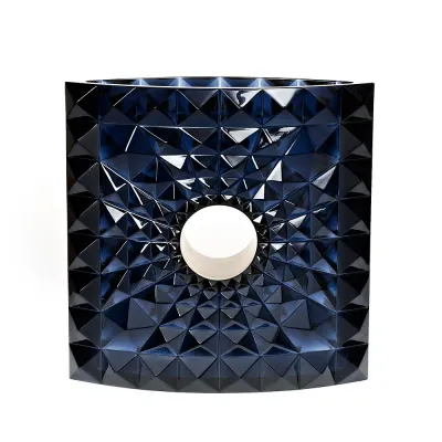 Geo Vase, Mario Botta & Lalique, 2016, Midnight Blue Crystal, Lost Wax Technique (Special Order)