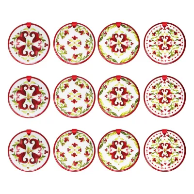Set Of 12 Assorted Vischio Pattern Christmas Ornaments 3" Diamater