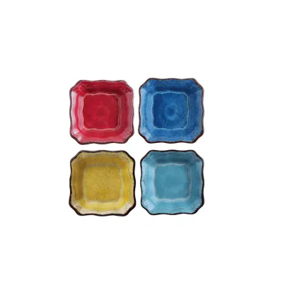 Mini Melamine Condiment Bowls (12) Assorted Antiqua (4 Blue, 4 Turq, 4 Mustard, 4 Red)