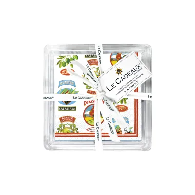 Vintage Olive Allover Gift Set Patterned Paper Cocktail Napkins (Pack Of 20) In Acrylic Holder