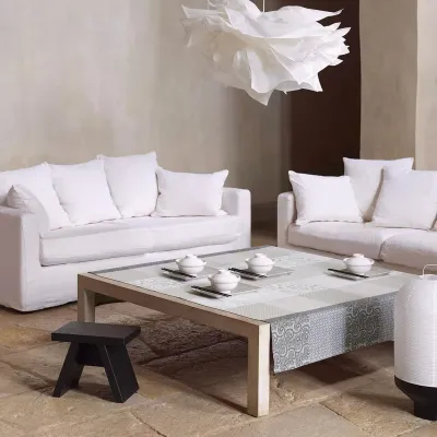 Fleurs de Kyoto Mist Coated Damask Table Linens