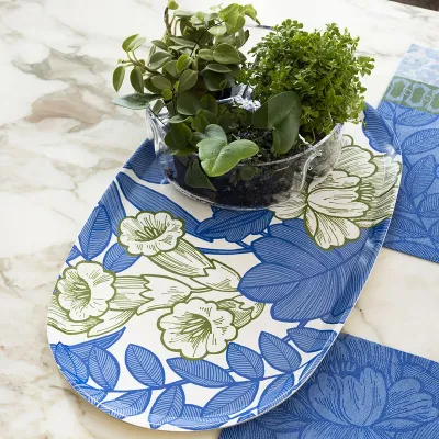Escapade Tropicale Blue Tray 22" x 13" Oval