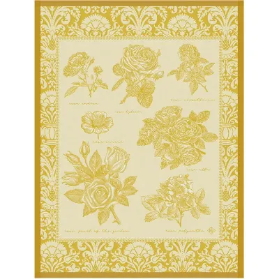 Jardin Des Roses Yellow Tea Towel 24" x 31" 100% Cotton