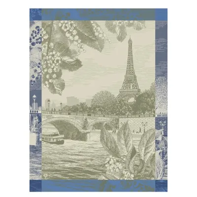 Paris Sur Seine Green Tea Towel 24" x 31"