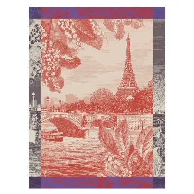Paris Sur Seine Red Tea Towel 24" x 31"