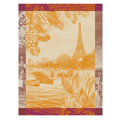 Paris Sur Seine Orange Tea Towel 24" x 31"