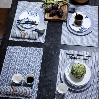 Empreintes Rayures Enduit Blue Coated Placemat 20" x 14"