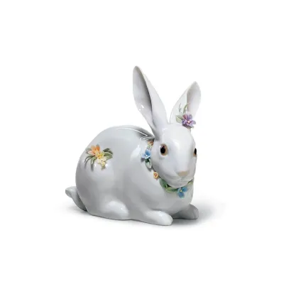 Attentive Bunny With Flowers