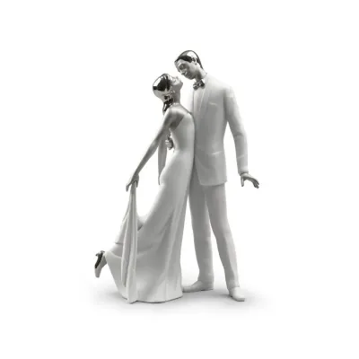 Happy Anniversary Couple Figurine Silver Lustre