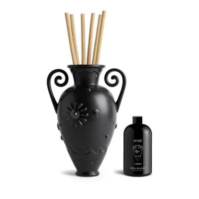 Pantheon Orpheus Amphora + Veti-Vert Diffuser Set - Black Vessel: 11.5 x 7.75 x 6.25" - 29 x 20 x 16cm; Reeds: 17" - 43cm; Oil: 17fl.oz - 500ml