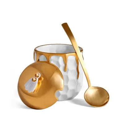 Beehive Honey Pot + Spoon 3 x 4" - 8 x 10cm/8oz - 23cl