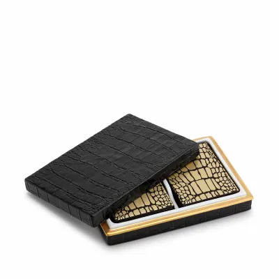 Crocodile Gold Box with Playing Cards Two Decks 6.5 x 4.5 x 1.25" - 17 x 11 x 3cm