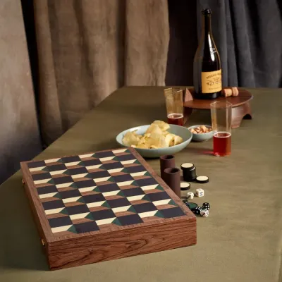 Matis Backgammon Set Closed: 19.25 x 12.25 x 2.5" - 49 x 31 x 6cm; Open: 19.25 x 24.75 x 1.25" - 49 x 63 x 3cm