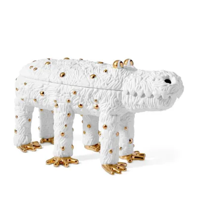 L'Objet + Haas Pedro the Croc Box White + Gold Limited Edition of 250 16 x 6.25 x 9.25" - 41 x 16 x 23cm (Special Order)