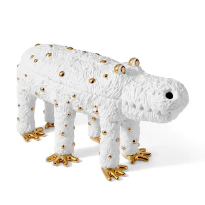 L'Objet + Haas Pedro the Croc Box White + Gold Limited Edition of 250 16 x 6.25 x 9.25" - 41 x 16 x 23cm (Special Order)