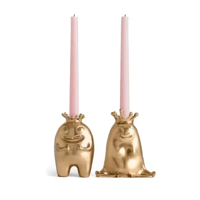 L'Objet + Haas Candlestick King + Queen Candlesticks (Set of 2) King: 3.5 x 3.5 x 5.5" - 9 x 9 x 14cm; Queen: 5 x 3.5 x 5.75" - 13 x 9 x 15cm