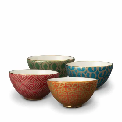 Fortuny 4 Cereal Bowls Assorted: Red, Orange, Green, Teal 5.5"