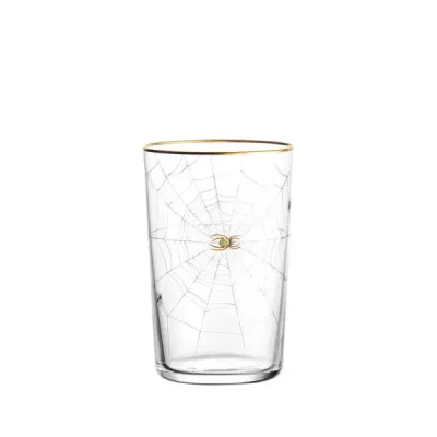 Tumbler Series with spider's web gold rim and two flies