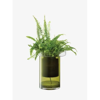 Balcony Self Watering Planter Height 13.75 in Round 10.25 in Clear/Olive Green