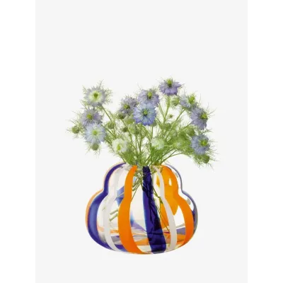 Folk Vase Height 7.5 in Blue/Orange/White