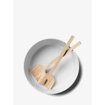 Collective White Salad Bowl & Ash Servers Round 10.25in
