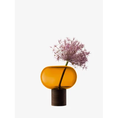 Oblate Vase Height 8.5 in /Round 7.75 in Amber/Walnut