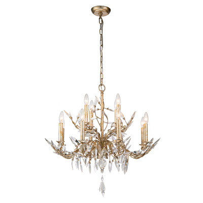 Silver and Antique Glazed 12-Light Chandelier with Flower Inspired Crystals