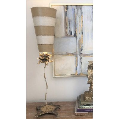 Anemone Lucas Mckearn Tall Buffet Table Lamp With Striped Shade Gold and Silver