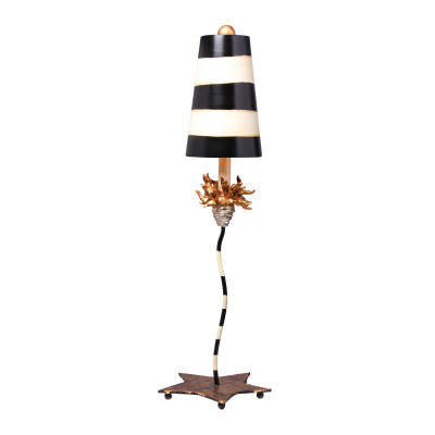 Black & White Striped Shaded La Fleur Buffet Table Lamp with Distressed Gold Accents