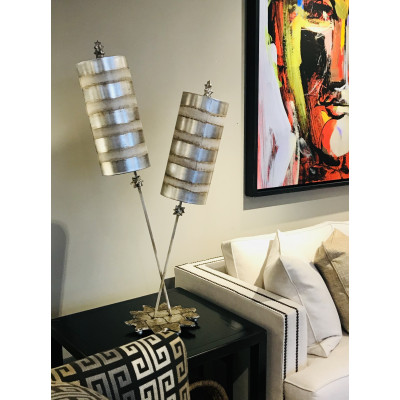 Nettle Luxe Silver 2-light Double Buffet Table Lamp Distressed Mixed Finish