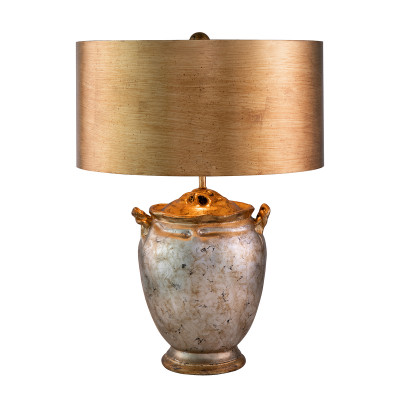 Gold and Distressed Silver Large Drum Shade Table Lamp