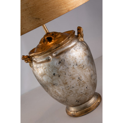 Gold and Distressed Silver Large Drum Shade Table Lamp