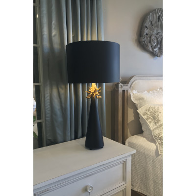 Neo Black Buffet Table Lamp By Lucas McKearn with Distressed Gold accents and inside of Shade