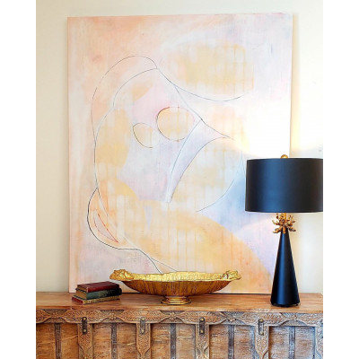 Neo Black Buffet Table Lamp By Lucas McKearn with Distressed Gold accents and inside of Shade