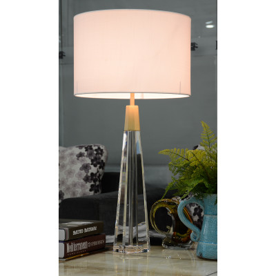 Monroe Clear Faceted Tall Buffet Lamp with Drum shade and Matte Gold accent Crystal base