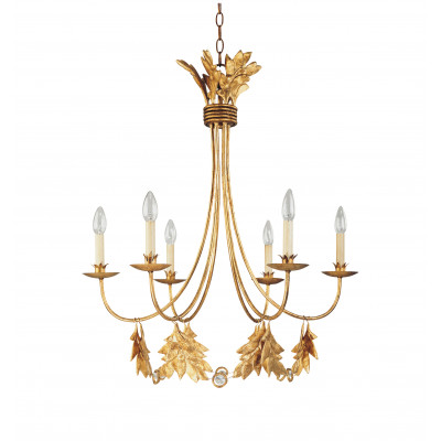 Sweet Olive French Rustic Metal and Crystal 6 -Light Chandelier Antiqued Gold