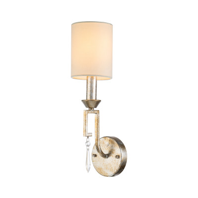 Small Lemuria Sconce with white Drum Shade and crystal accent Warm Gold