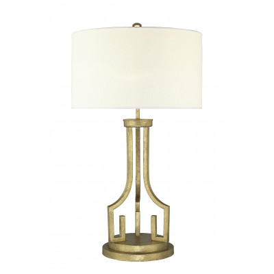 Lemuria Large Buffet Lamp Distressed Gold and White Drum Shade