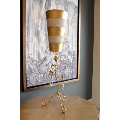 Tivoli Shabby Chic Distressed Gold Buffet Table Lamp Inverted Striped Shade