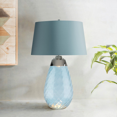 Large Lena Table Lamp Blue with Blue Satin Shade