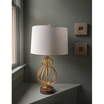 Lafitte Distressed Buffet Table Lamp with White Fabric Drum shade