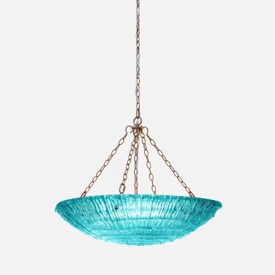 Aitana Tropical Blue/Gold Translucent Resin/Metal 5-Chain Chandelier 30"D x 25"H