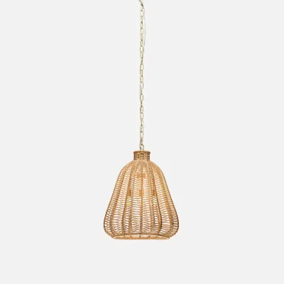 Ashley Light Brown/Brushed Gold Twisted Rope/Metal Pendant Lamp 24"D x 28"H
